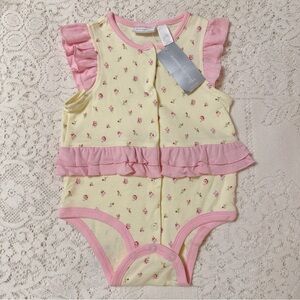 New First Impressions Baby Girl Floral Pink & Pastel Yellow Ruffle Bodysuit 12m